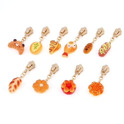 Sparkeads 10Pcs Bread Alloy Resin Zipper Replacement Slider,Cute Zippers Sliders for Sewing,Metal Zipper Pull Replacement for DIY Tailor Craft Bag Luggage Clothing Wallet Costume Jacket Supplies-Food - style: Food