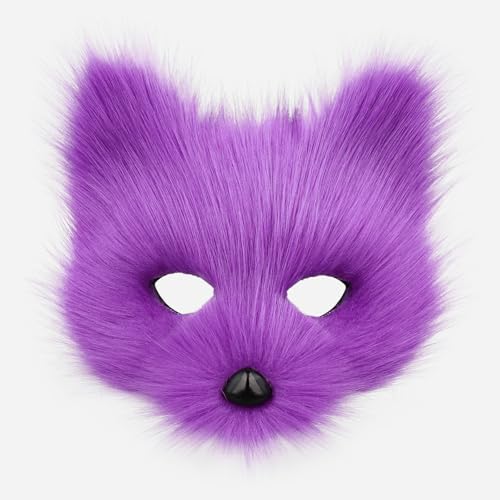 Animal Fox Wolf Mask Halloween Party Cosplay Costumes Props Plush Cat Half Face Masks Carnival Christmas Masquerade - color: Blackwhite