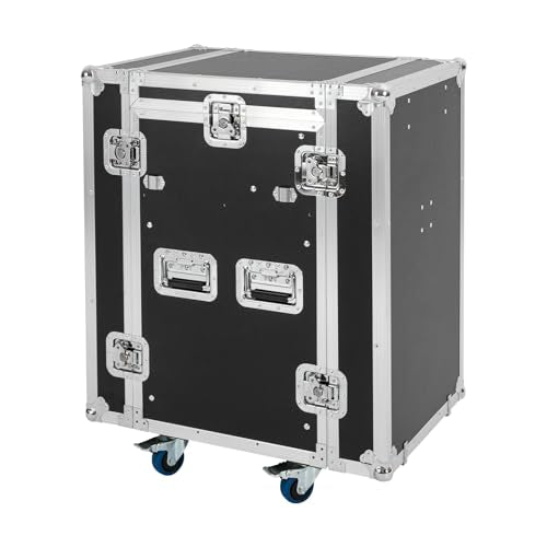 12U Mobile PA DJ Rack Road Case, Network & Stereo Rack with DJ Mixer Tops, Heavy-Duty 2-Tier Studio Equipment Cabinet with 4 Wheels, Amplifier Mixer Storage Stand for Live Sound, KTV, Home Theater - size: 12U / Side Table