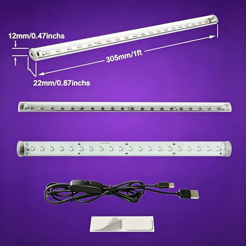 TITO 395nm USB 1ft 10W Slim Black Light Bar for Glow Party & Uranium Glass | Ultra-Thin UV Light Strip|20% Brighter Focused Lens|Halloween Fluorescent Decor Posters Tapestry Body Paint & Cabinet Display