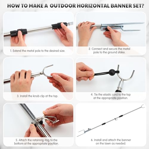 Horizontal Banner Post Stand Outdoor Advertising Displays Stand Portable Metal Display Poles Holder with Carrying Bag for Outdoor Yard Sign Advertising, Holiday Decor, Trade Shows, Events