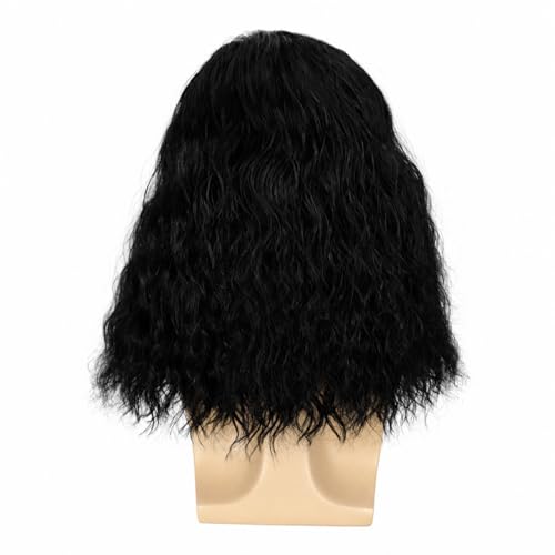 Mens Black Curly Wig Mid Length Wavy Synthetic Hair Wigs for Men Male Costume Party Cosplay Halloween or Fun (14inch, Black) - color: Short Black