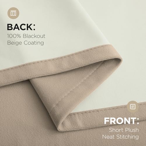 Joydeco 100% Blackout Curtains Velvet Black Out Curtain 102 Inch Drapes - color: Beige, size: 52"W x 102"L (Pack of 2)