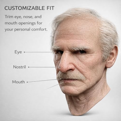 Realistic Old Man Mask for Adults, Elderly Grandpa Full Head Halloween Costume Mask for Cosplay and Costume Party