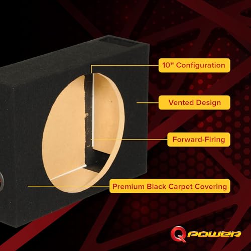 QPower Single 10-Inch Vented Subwoofer Box, Features 0.53 Cubic Feet of Airspace, Solid 5/8-Inch MDF Construction - style: 10" Vented