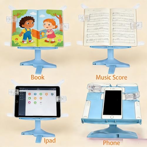 Book Stand for Kids, Adjustable Hands-Free Reading Stand Foldable Desktop Book Stands for Toldlders Student Textbook Recipe Cookbook Sheet Music Document, Home Office Desk Accessory - color: Blue