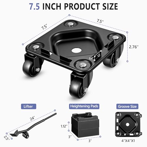 KEDSUM 2000LBS Furniture Dolly Set of 4 with Anti-Slip Groove Design - size: 7.5inch