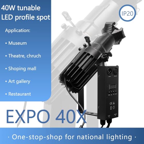 ZVH EXPO 40 ellipsoidal spotlight,ellipsoidal light,LED stage light,Four interchangeable lens angles of19°26°36°50°are available,manual,DMX,church,exhibition, gallery/stage spotlight (3200k-5600K)3pin