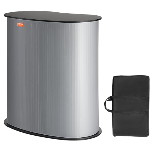 VEVOR Portable Tradeshow Podium Table, 35.43" x 19.29" x 37.01", Display Exhibition Counter Stand Booth Fair with Wall, Foldable Promotion Retail Bar Table Pop Up Podium Counter with Carrying Bag