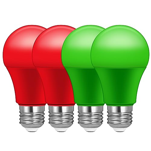 Red and Green Light Bulbs, Christmas Light Bulbs, Red Light Bulb, A19 9W - color: Red and Green, size: 4 Count (Pack of 1)