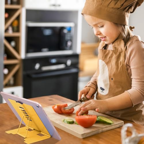 MSDADA Small Desk Book Stand Metal Reading Rest Book Holder Adjustable Cookbook Documents Holder Portable Sturdy Bookstands for Recipes Textbooks Tablet Music Books(Yellow) - color: Yellow
