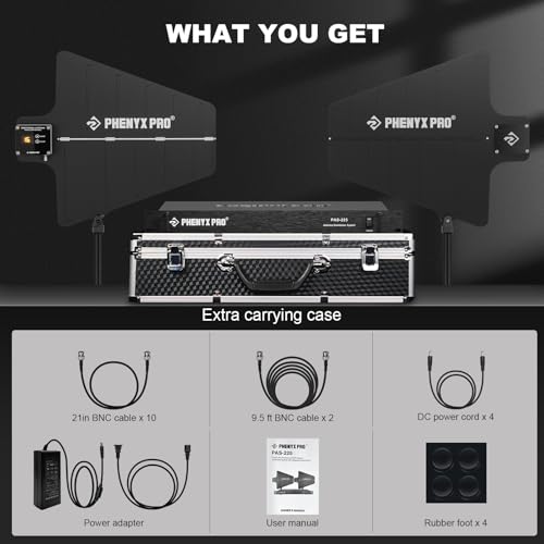 Phenyx Pro PAS-225X UHF Wireless Antenna Distribution System Bundle, Active Directional Receivers w/ 8 Outputs + 2 Cascade Ports, 160ft Long Coverage, Wireless Mic Antenna for Stages and Live Shows