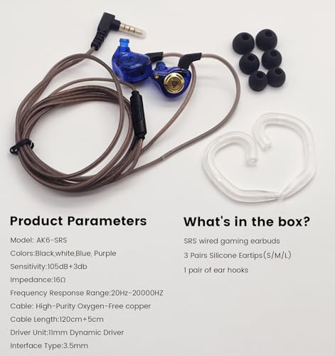 Wired Gaming Headphones IEM Earphones with 1DD,QKZ Ak6 SRS in Ear Monitor, HiFi Earbuds, Crystal Clear Hi-Res Sound with Microphone&New 11mm Dynamic Driver for Gaming,Video Musicians, Singers - color: Purple