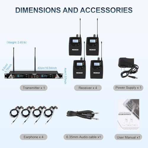 Wireless in Ear Monitor System, Pro Mono IEM System for Musicians - size: 4 bodypack
