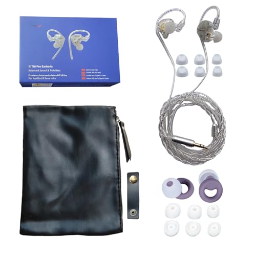 RitMoment RIT10 Pro Wired Earbuds - Balanced Sound & Rich Bass, Dual Magnetic Dynamic Driver, Ultra Comfort, in Ear Monitor IEM Earphones (Mic+Type-C Cable, Clear) - style: MIC+Type-C Cable