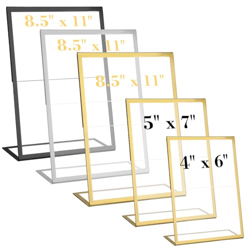 EHWINE 12 Pack Acrylic Sign Holder 8.5 x 11, Gold Picture Frame Stand up Table Top Sign Holders, Slanted Back Paper Holder Clear Display Stand Menu Flyer Holder for Wedding Party
