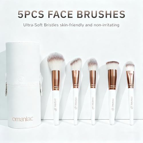 OMANIAC 20Pcs Makeup Brush Set Professional - Premium Synthetic Foundation Eyeshadow Blending Face Powder Brushes with Travel Case - Cruelty-Free Beauty Gift Kit for Beginners & Women (White) - color: White
