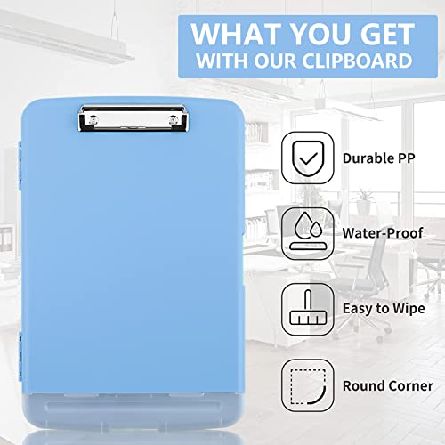 Clipboard with Storage, A4 Binder Nursing Clipboards with Pen Holder, Heavy Duty Storage Clipboards with Low Profile Clip, Clipboard Folder Side-Opening, Smooth Writing Clip Board (Lake Blue) - color: Lake Blue