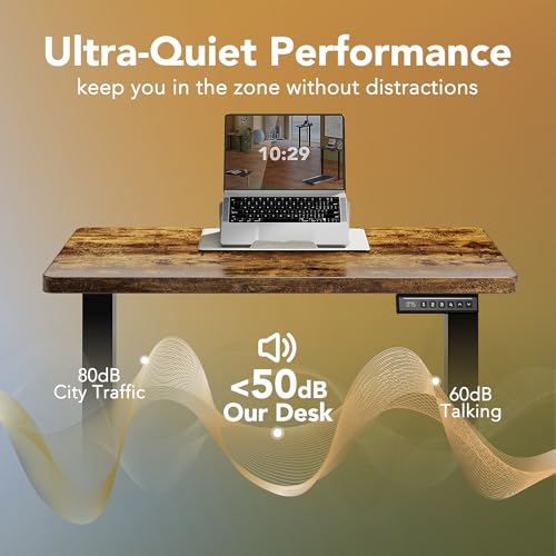 HUANUO 40x24 Inch Electric Standing Desk, Height Adjustable, Rustic Brown | 176 Lbs Capacity, Smooth Home Office Desk, 4 Memory Presets & Headphone Hooks, 28.3–46.5 Inch Height Range, Easy to assemble - color: Rustic Brown, size: 40" X 24"