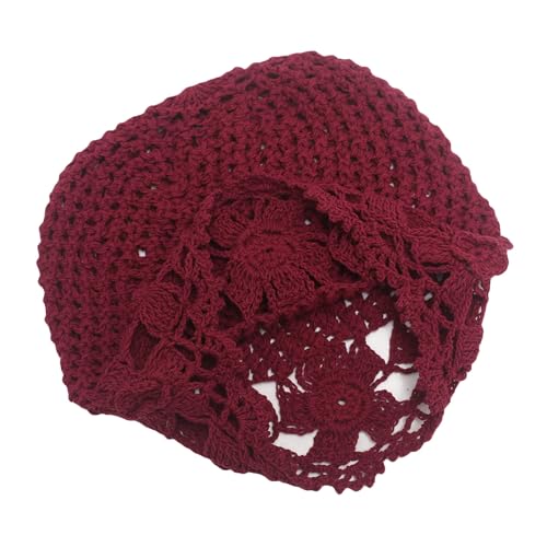 ZLYC Women Cotton Crochet Slouchy Beanie Hat Handmade Knit Summer Skull Cap | Lightweight breathable,boho casual chic look,travel photos festival party,café commute daily wear,beach concert gathering - color: Flowers Burgundy