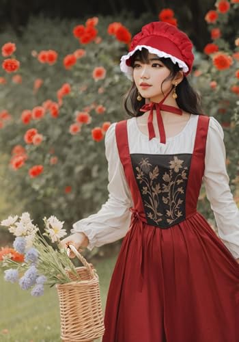 Colonial Bonnet Victorian Hat Sun Cap for Women Tea Party Headwear Rtro Renaissance Costumes - color: Red