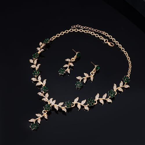 Kamirola Tiaras and Crowns for Women,Tiaras Earrings Necklace, Crystal Bridal Jewelry Set, Costume Party Halloween Prom Pageant Jewelry for Women(TR45) - color: Gold Green