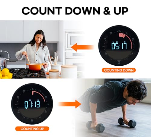 Visual Digital Timer - 60 Min Countdown & Count Up, Large LED Screen with Red Visual Disc, Magnetic Silent Timer for Kids, Seniors, Classroom, Kitchen Cooking, ADHD & Autism Productivity Tool