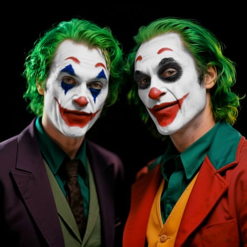 Halloween Joker Clown Makeup Kit,Red White Blue Black Face Body Paint+Lime Green Temporary Hair Dye+Setting Powder+4 pcs sponge,Face Painting for Clown Skull Cosplay Costume SFX Makeup Set - color: Joker makeup kit