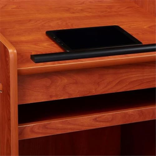 Pemberly Row Aristocrat Modern Wood Lectern, Non-Sound Podium with Storage Shelves, Slide-Out A/V Shelf & Casters, Cherry - color: Cherry