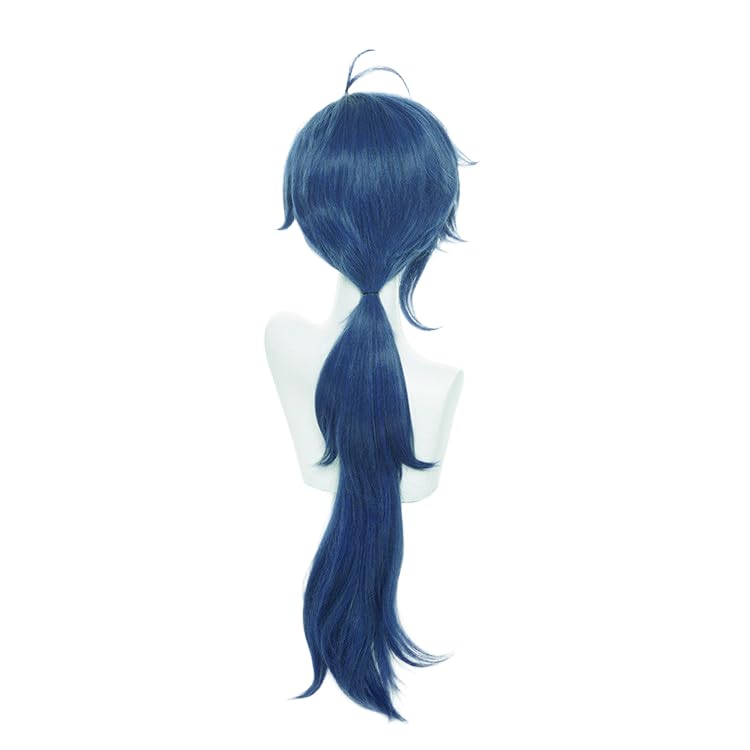 Dark Blue Wave Low Ponytail Cosplay Wig Heat Resistan Synthetic Fiber Hairs for Uniex Adult Halloween Christmas Cos Anime Party Replacement Wigs - color: Dark Blue Wave Low Ponytail