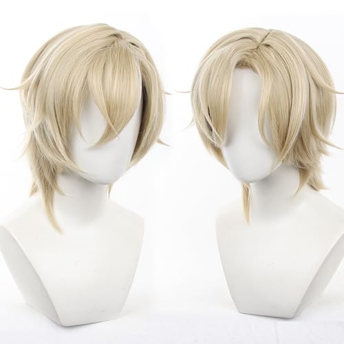 Halloween Blonde Cosplay Wigs HSR Costume Side Bangs Layered Haircut for Men Game COS Saiga Fox Christmas,Comic con,Game Show,Party | Light Blonde Wolf Tail Man Style Side Bangs Layered Haircut Heat Resistant Fiber Comic con,Game Show - color: Blonde