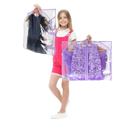 40 Inch Clear Garment Bags for Dance Costumes, 6 Pack, Purple | Dance garment bags for Dancers, 3 Zipper Pocket, Foldable Garment Bags for Hanging Clothes, Competitions & Travel - color: Clear Purple