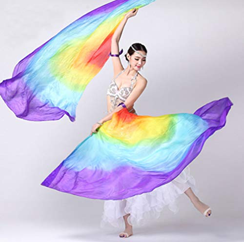 KIKIGOAL 100% Silk Belly Dance ISIS Wings Scarf Veil Fan with Telescopic Stick for Halloween Carnival Performance 1.4x2.7cm - color: Gradual Purple