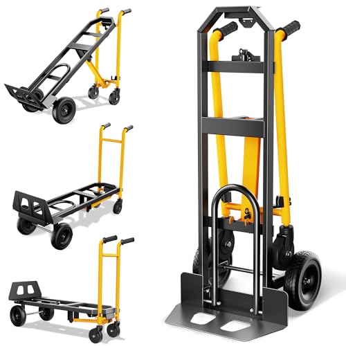 4-in-1 Convertible Dolly Cart with Wheels, 850LBS | Heavy Duty Hand Truck Dolly with Non-Slip Handle, Collapsible Cart for Luggage, Cartons, Warehouse, Supermarket, Office - size: Large-Yellow