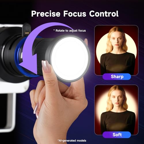 Extended Bowens Mount Snoot Spotlight Kit for Photography, Pro Version 33° Optical GOBO Projector Lens with 20 Metal Gobos, 2 Shutter Blades and 5 Color Gels for LED Lights