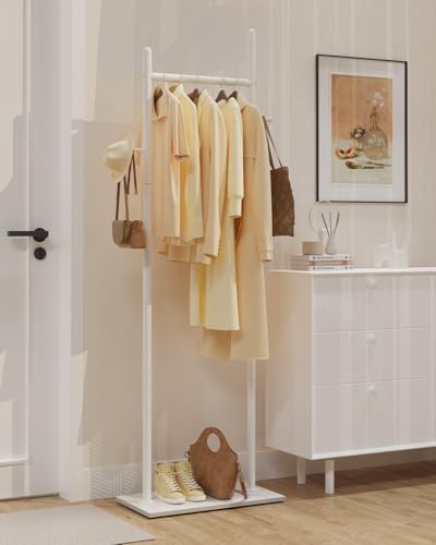 Coat Rack Freestanding, Clothes Rail, 19.7x11.8x68.9 In, White | Modern Garment Rack with 2 Hooks and Heavy Rock Slab Base, Industrial Metal Clothing Hanger Stand for Entryway, Living Room - color: White, size: 11.8 x 19.7 x 68.9 In