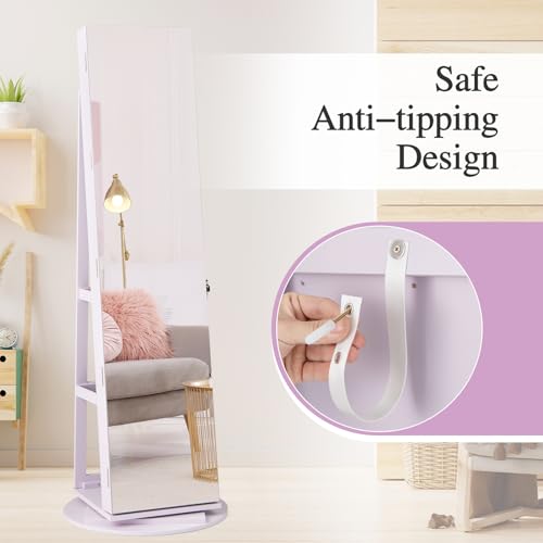LOKO 360° Swivel Jewelry Cabinet, Lockable Jewelry Organizer (Lavender) - color: Lavender