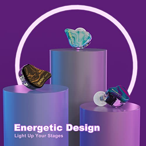 BASN MMCX in Ear Monitor,2DD+1BA Triple Driver Drummers IEM (Bluish White) | Noise-Isolating in Ear Headphones with Deep Bass,Two Detachable Cables,Comfort-fit IEM Earphone for Musicians,Audio Engineers - color: Bluish White
