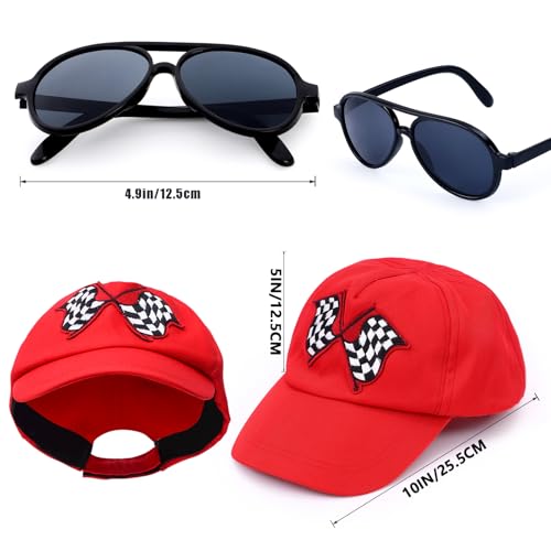 Latocos Kids Race Car Driver Costume Boys Girls Racer Jumpsuit With Car Cap Sunglasses Kids Dress Up Role Play for Halloween - color: Red, size: S(5-7)