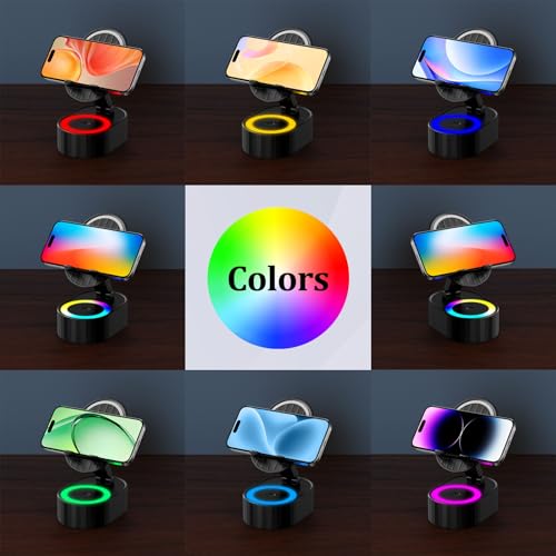 AKLLCCR Wireless Induction Bluetooth Speaker 5in1 Phone Holder Speaker | 3000mAh Rechargeable Phone Speaker Amplifier,Ambient Light,Portable Stand for iPhone,Android,Ideal Gift for Men/Women,Black - color: Black