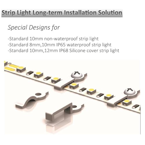 Griver 100 Pack Strip Light Mounting Brackets,Fixing Clips,One-Side Fixing,100 Screws Included (Ideal for 12mm Wide IP68 Silicone Cover Strips) - style: For 12mm Wide IP68 Silicone Cover Strips