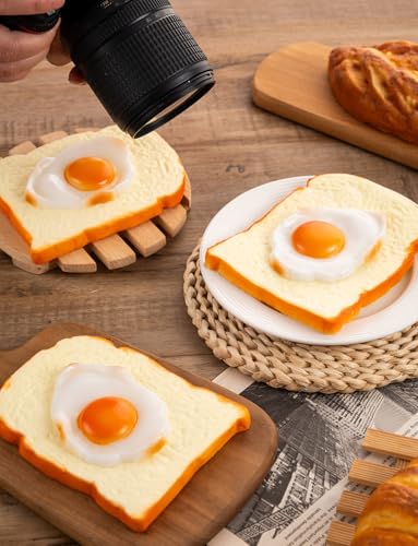 6 PCS Artificial Bread and Fried Egg Simulated Toast Faux Egg | Realistic Fake Prop Food Home Kitchen Party Decoration Display Photography Props