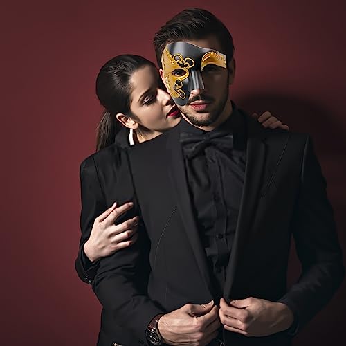 Erythem Masquerade Mask for Men Phantom of The Opera Half Face Mask Venetian Phantom Mask for Halloween Costume Party - color: Black Gold