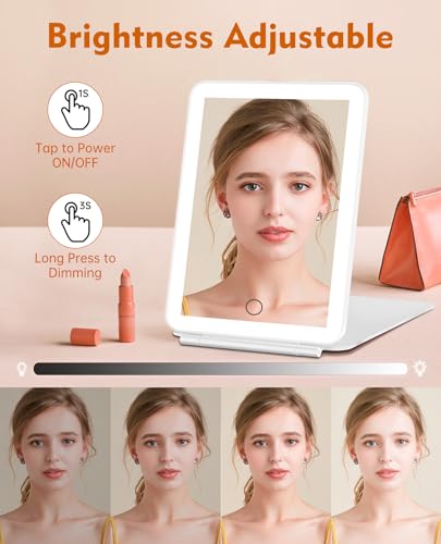 FUNTOUCH Rechargeable Travel Makeup Mirror with Lights 10X Magnifying - color: Snow White With 10x Mirror
