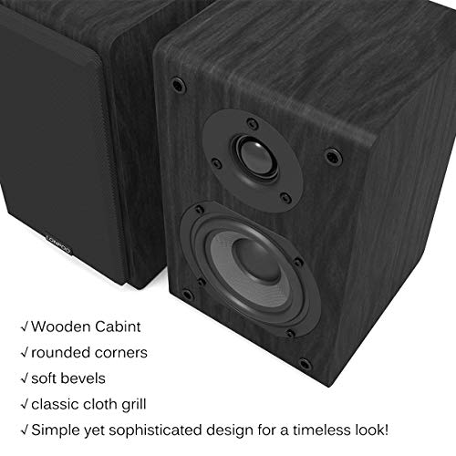 LONPOO Passive Bookshelf Speakers, 150W Wooden Cabinet Stereo Speakers Pair | 4" Carbon Fiber Woofer, 1" Silk Dome Tweeter, Amplifier Required, for Home Audio, Turntable & Record Player