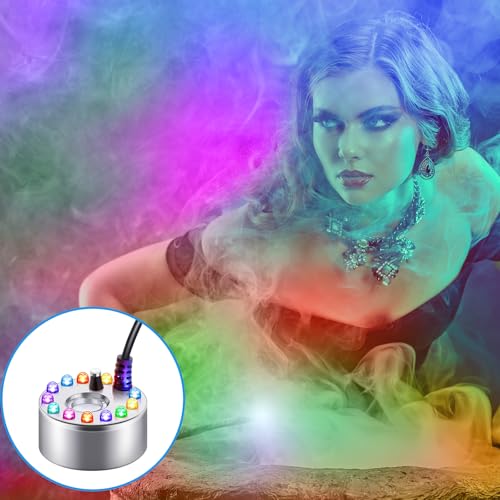 4 Pcs Halloween Mist Maker Fogger with Adjustable Fog Controller Small Ultrasonic Fog Machine Fountain Cauldron Water Garden Pond Foggers with 12 LED Light Flashes for Halloween Party