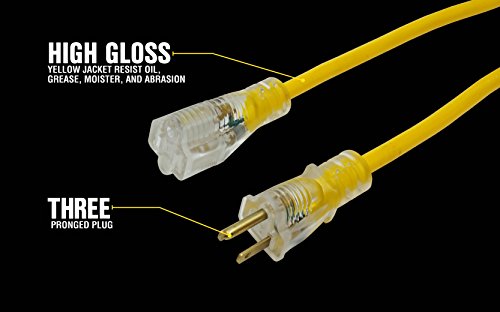 Yellow Jacket Heavy Duty Extension Cord, 25Ft, 12 Gauge, 3 Conductor, Lighted End, Weather Resistant, SJTW, Yellow, 2883 (Pack of 4) - size: 25 ft (Pack of 4)