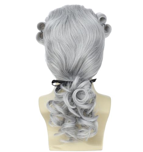 ByouByou Men's Colonial Judge Wig,18th Century Washington Wig, Historical Barrister Cosplay Wig for Halloween Christmas Party (Dark Gray) - color: Dark Gray