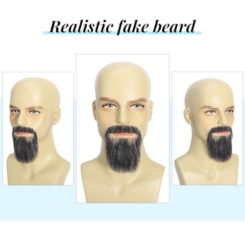 Parceria Fake Mustache Realistic Beard, Human Hair Full Hand Tied Lace Invisible Facial Hair, Natural Looking Fake Beard Goatee for Men's Cosplay, Halloween Costumes (LT White Mix Grey Beard) - color: LT White Mix Grey Beard