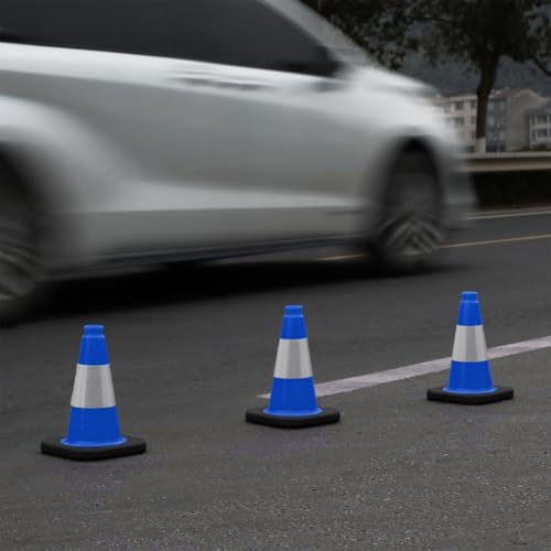 6 Pack 12" Inch Blue PVC Traffic Cones with Heavy-Duty Base, High-Visibility All-Weather Safety Cones for Road Construction, Parking Lot, and Garage Use (6, Blue, 12" Small) - color: Blue, size: 12" Small